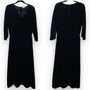 Garnet Hill V Neck Velvet Maxi Dress Pockets Medium